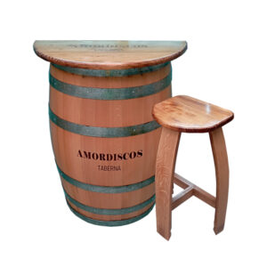 mesa media barrica con taburete